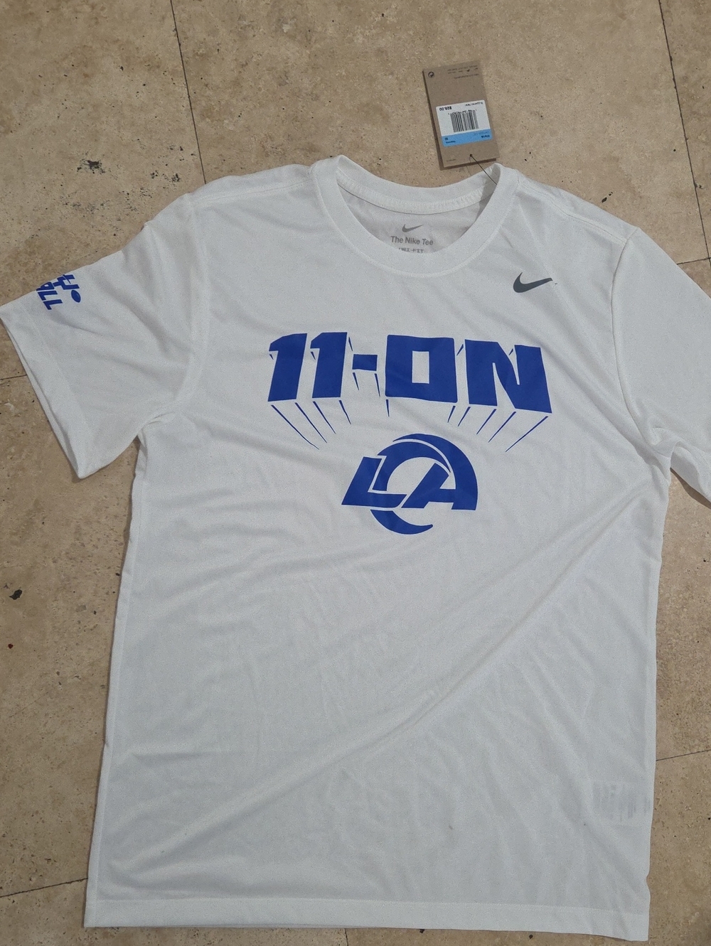 Nike White Short-Sleeve '11-ON' Graphic Performance Tee Los Angeles Rams NFL